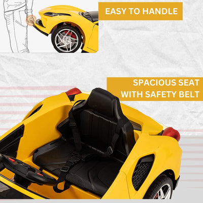 Baby Moo Ferrari F8 12V Battery Operated Ride On Car for Kids | Remote Control | Rechargeable Battery | USB MP3 Player | Ages 1-6 - Yellow