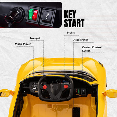 Baby Moo Ferrari F8 12V Battery Operated Ride On Car for Kids | Remote Control | Rechargeable Battery | USB MP3 Player | Ages 1-6 - Yellow