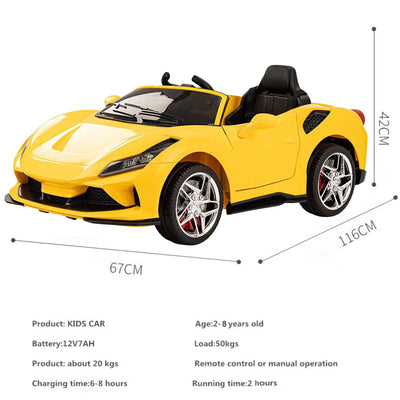 Baby Moo Ferrari F8 12V Battery Operated Ride On Car for Kids | Remote Control | Rechargeable Battery | USB MP3 Player | Ages 1-6 - Yellow