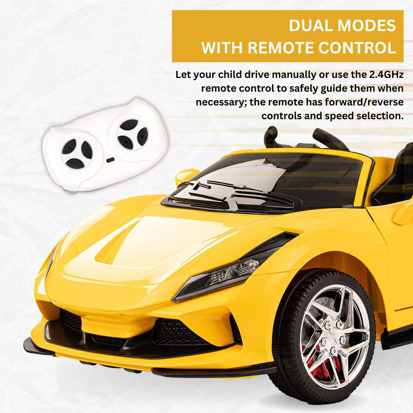 Baby Moo Ferrari F8 12V Battery Operated Ride On Car for Kids | Remote Control | Rechargeable Battery | USB MP3 Player | Ages 1-6 - Yellow
