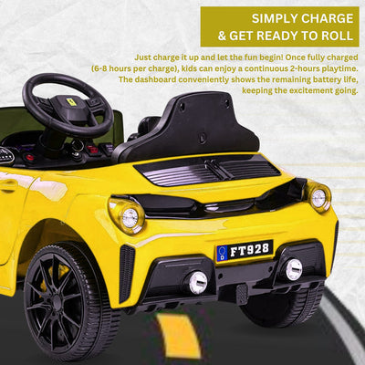 Baby Moo Ferrari F8 12V Battery Operated Ride On Car for Kids | Remote Control | Rechargeable Battery | USB MP3 Player | Ages 1-6 - Yellow