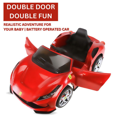 Baby Moo Ferrari F8 12V Battery Operated Ride On Car for Kids | Remote Control | Rechargeable Battery | USB MP3 Player | Ages 1-6 - Red