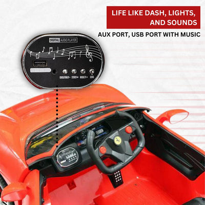 Baby Moo Ferrari F8 12V Battery Operated Ride On Car for Kids | Remote Control | Rechargeable Battery | USB MP3 Player | Ages 1-6 - Red