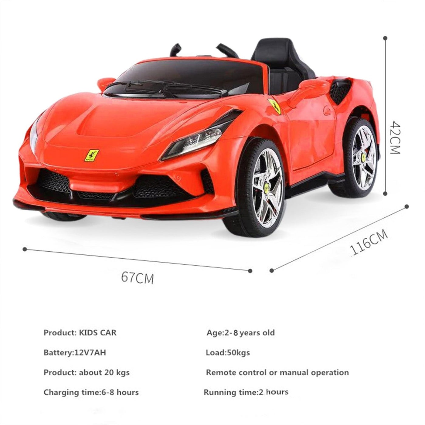 Baby Moo Ferrari F8 12V Battery Operated Ride On Car for Kids | Remote Control | Rechargeable Battery | USB MP3 Player | Ages 1-6 - Red