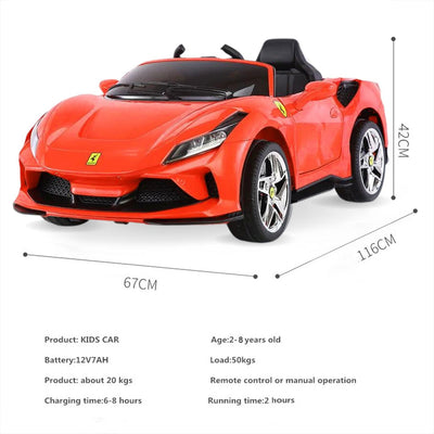 Baby Moo Ferrari F8 12V Battery Operated Ride On Car for Kids | Remote Control | Rechargeable Battery | USB MP3 Player | Ages 1-6 - Red