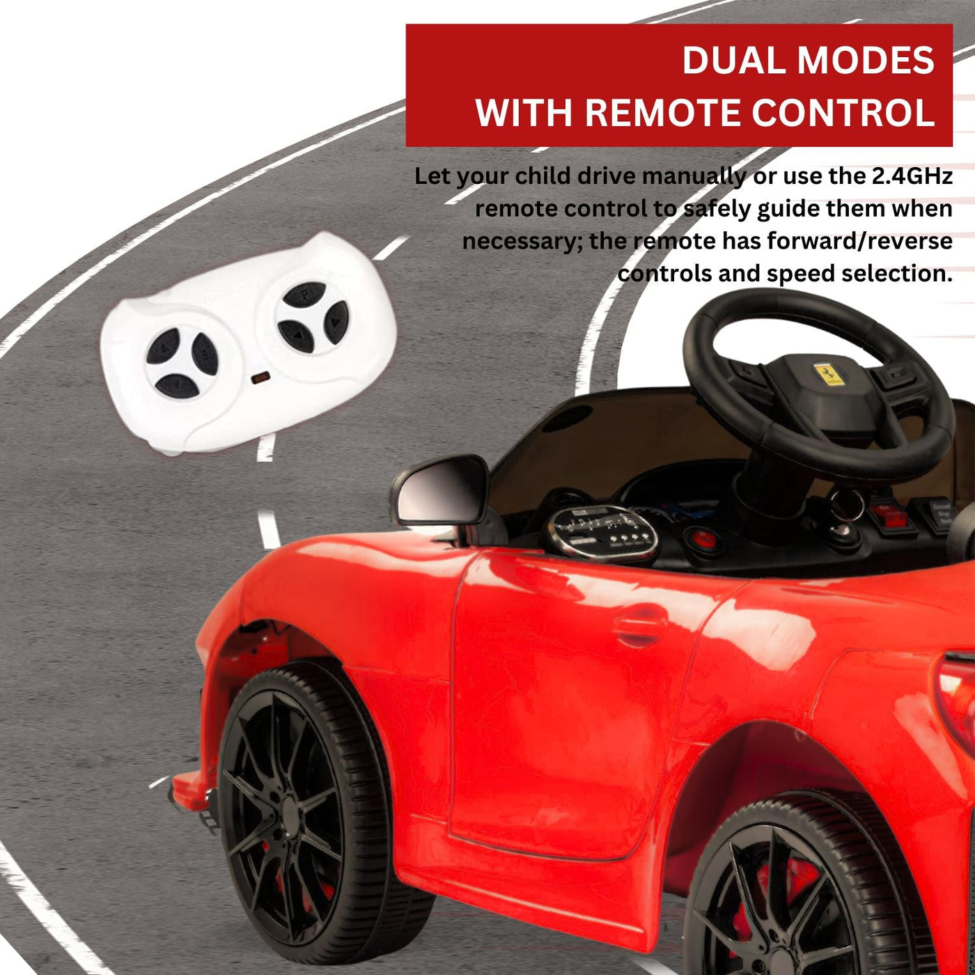 Baby Moo Ferrari F8 12V Battery Operated Ride On Car for Kids | Remote Control | Rechargeable Battery | USB MP3 Player | Ages 1-6 - Red