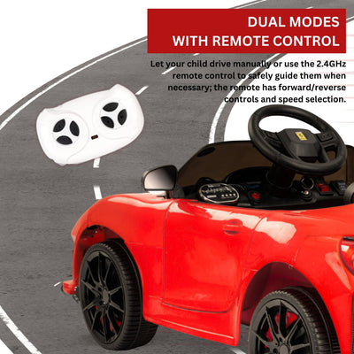 Baby Moo Ferrari F8 12V Battery Operated Ride On Car for Kids | Remote Control | Rechargeable Battery | USB MP3 Player | Ages 1-6 - Red