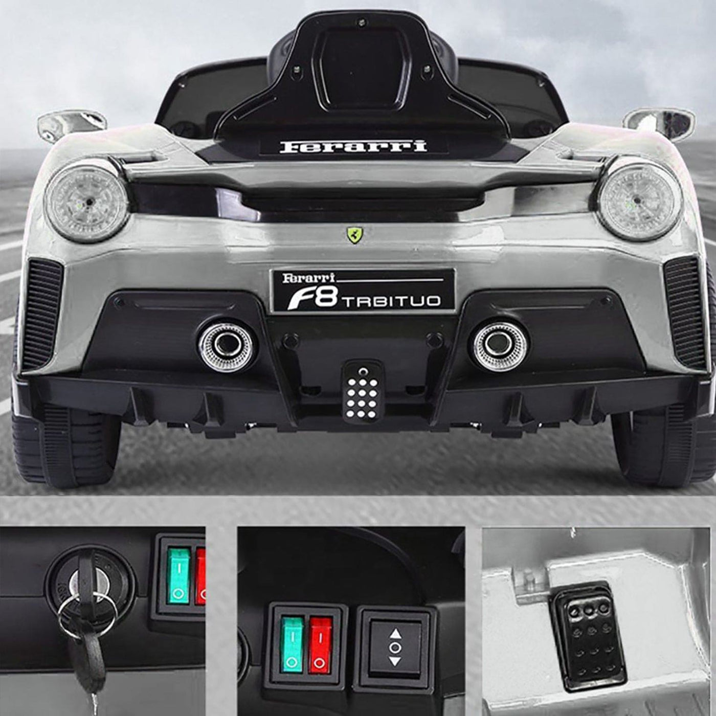 Baby Moo Ferrari F8 12V Battery Operated Ride On Car for Kids | Electric Car with Remote Control | Rechargeable Battery-Powered Toy with LED Lights, Music & USB Port | Age 2-8 - Silver