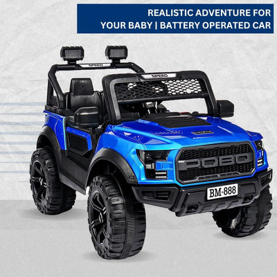 Baby Moo Pobo Electric Ride-On Car for Kids | Rechargeable Battery | Bluetooth Remote Control | USB MP3 Player | Double Seat | Age 2-6 - Blue