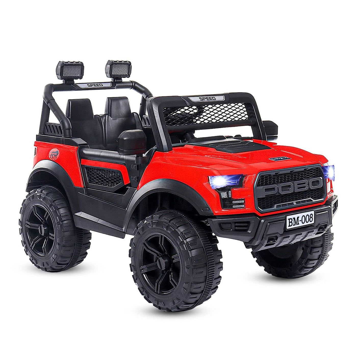 Baby Moo Pobo Electric Ride-On Car for Kids | Rechargeable Battery | Bluetooth Remote Control | USB MP3 Player | Double Seat | Age 2-6 - Red