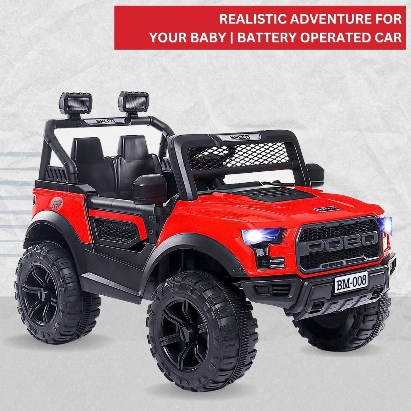 Baby Moo Pobo Electric Ride-On Car for Kids | Rechargeable Battery | Bluetooth Remote Control | USB MP3 Player | Double Seat | Age 2-6 - Red
