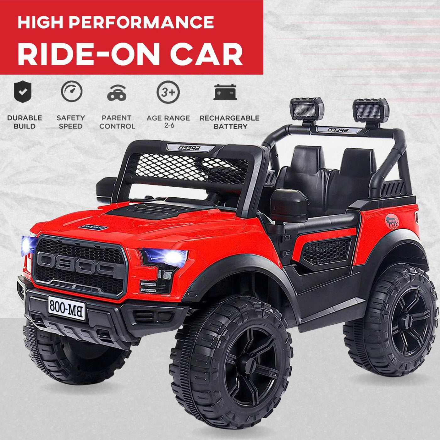 Baby Moo Pobo Electric Ride-On Car for Kids | Rechargeable Battery | Bluetooth Remote Control | USB MP3 Player | Double Seat | Age 2-6 - Red