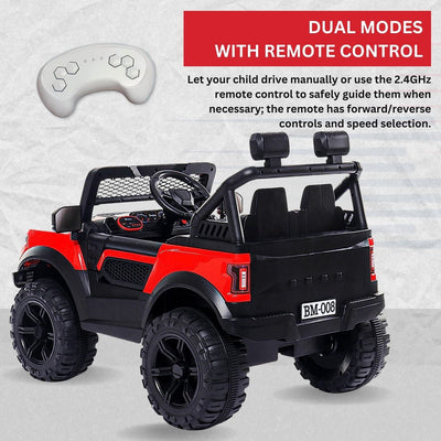Baby Moo Pobo Electric Ride-On Car for Kids | Rechargeable Battery | Bluetooth Remote Control | USB MP3 Player | Double Seat | Age 2-6 - Red