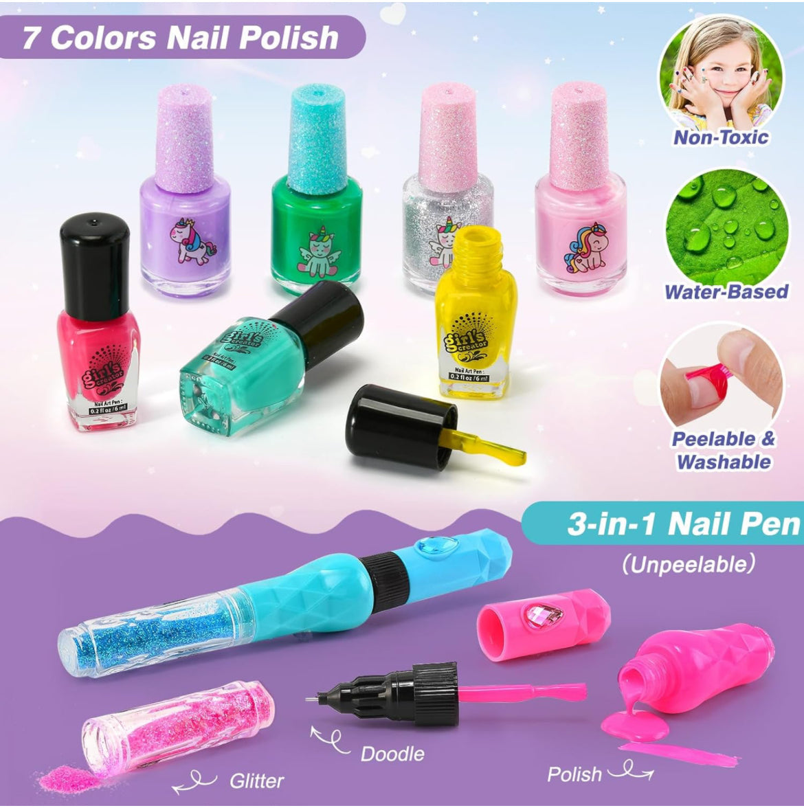 Kids Nail Polish Set for Girls Toy 6-12 Years Old, Nail Art Kit Storage Desk with Nail Dryer&Hand Massage Spa Kit, Kid Manicure Salon