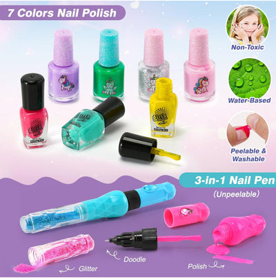 Kids Nail Polish Set for Girls Toy 6-12 Years Old, Nail Art Kit Storage Desk with Nail Dryer&Hand Massage Spa Kit, Kid Manicure Salon