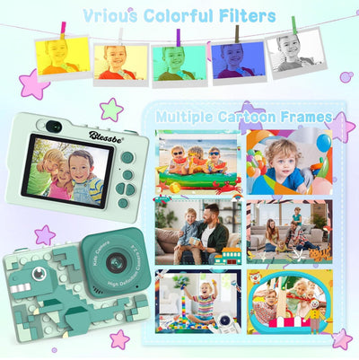 Kids Camera Dinosaur for years 3 to 8 Years Digital Camera for Children with Building Block Dual Lens 2.4 Inch HD Screen 64GB inbuilt music player and games