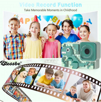 Kids Camera Dinosaur for years 3 to 8 Years Digital Camera for Children with Building Block Dual Lens 2.4 Inch HD Screen 64GB inbuilt music player and games