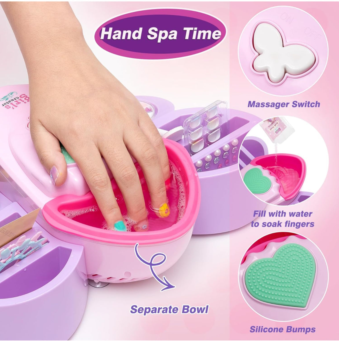 Kids Nail Polish Set for Girls Toy 6-12 Years Old, Nail Art Kit Storage Desk with Nail Dryer&Hand Massage Spa Kit, Kid Manicure Salon