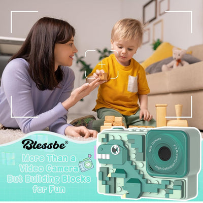 Kids Camera Dinosaur for years 3 to 8 Years Digital Camera for Children with Building Block Dual Lens 2.4 Inch HD Screen 64GB inbuilt music player and games