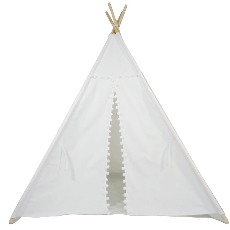 Tent/Tepee - White with Pom Poms