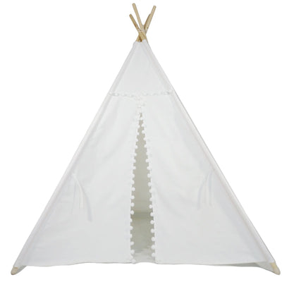 Tent/Tepee - White with Pom Poms