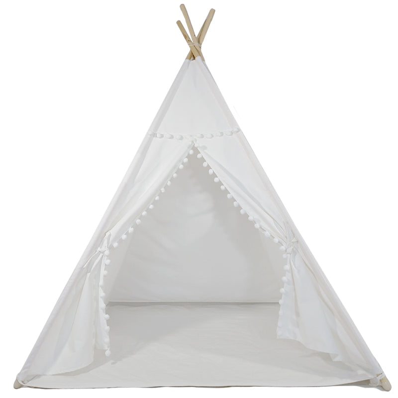 Tent/Tepee - White with Pom Poms