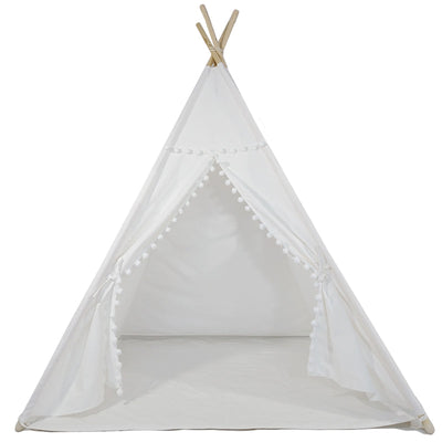 Tent/Tepee - White with Pom Poms