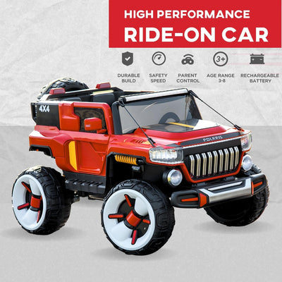 Baby Moo Electric Ride-on Jeep for Kids With Rechargeable 12V Battery, LED Lights, Music and USB Port Remote Control Double Seat - Red