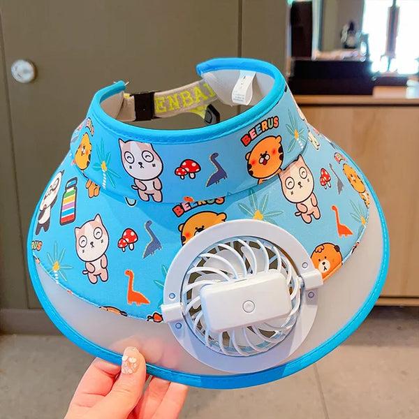Stay Cool and Stylish with our Animal-Themed Summer Sun Visor Cap: Adjustable Strap and Built-in Fan