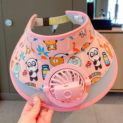 Stay Cool and Stylish with our Animal-Themed Summer Sun Visor Cap: Adjustable Strap and Built-in Fan