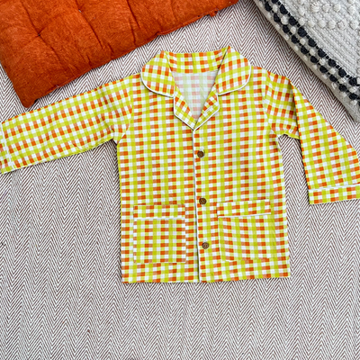 Bhaakur Organic Cotton Orange Green Checks Night Suit