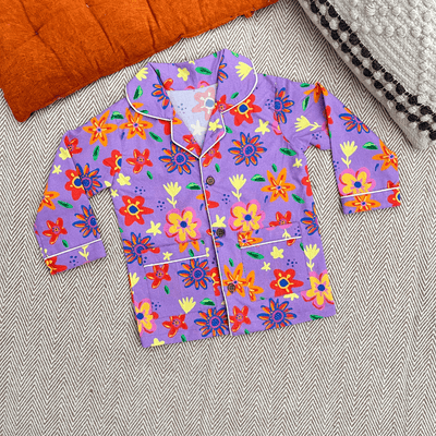Bhaakur Organic Cotton Purple Floral Night Suit