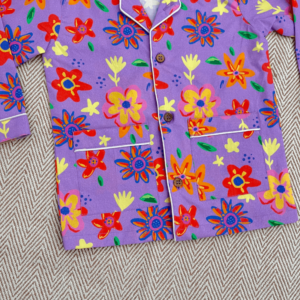 Bhaakur Organic Cotton Purple Floral Night Suit
