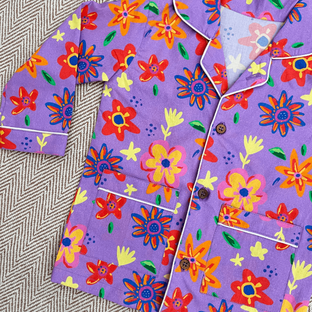 Bhaakur Organic Cotton Purple Floral Night Suit