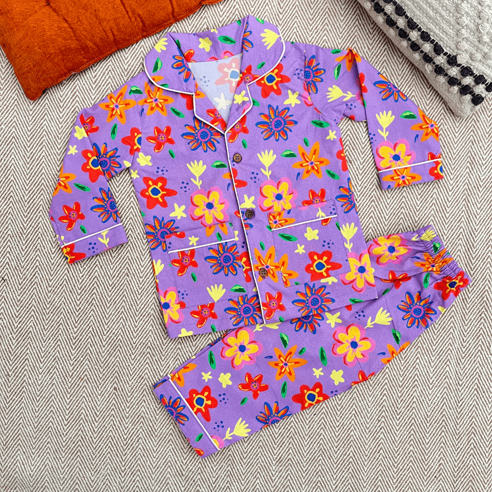 Bhaakur Organic Cotton Purple Floral Night Suit