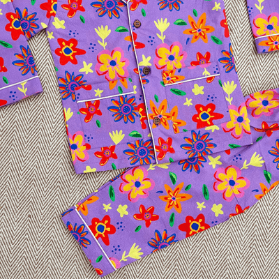 Bhaakur Organic Cotton Purple Floral Night Suit