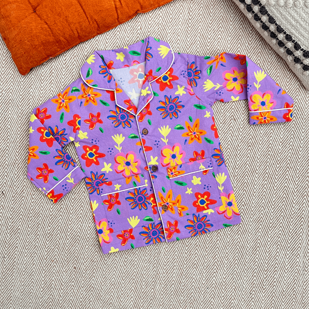 Bhaakur Organic Cotton Purple Floral Night Suit