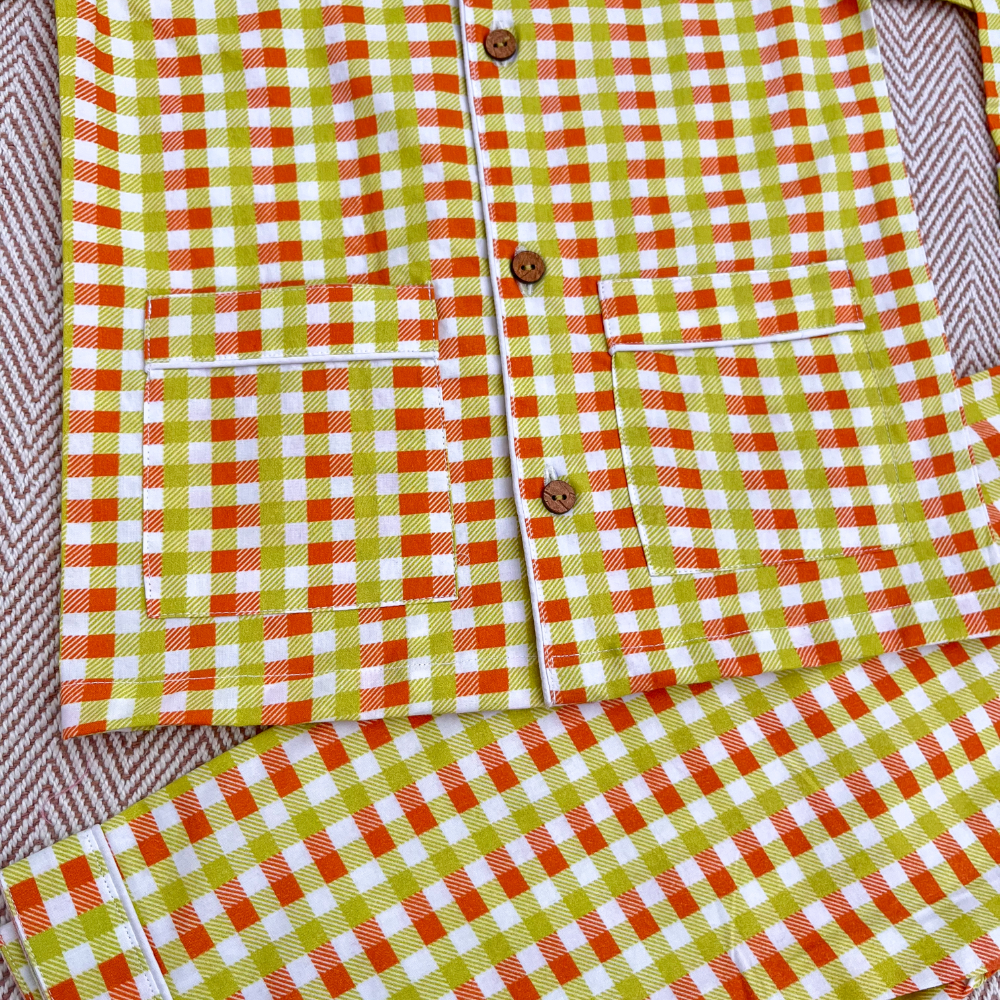 Bhaakur Organic Cotton Orange Green Checks Night Suit