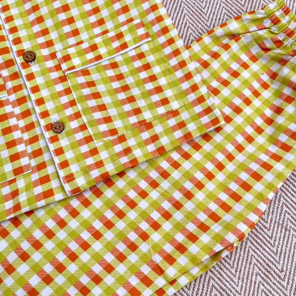 Bhaakur Organic Cotton Orange Green Checks Night Suit