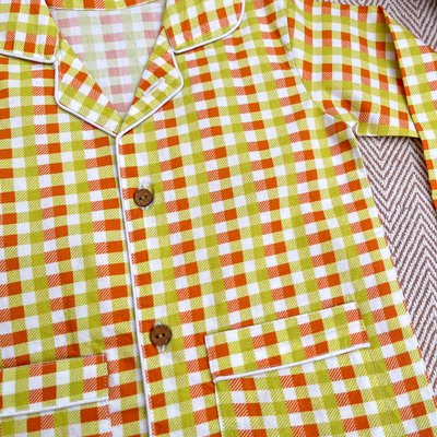 Bhaakur Organic Cotton Orange Green Checks Night Suit