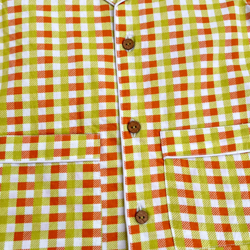 Bhaakur Organic Cotton Orange Green Checks Night Suit