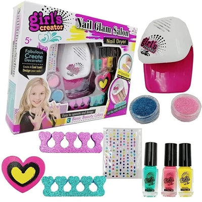 Kids Nail Polish Set, Glam Nail Salon, Pedicure and Manicure Kit, Girls Nail Kit 5-12 Years Old Girls Nail Salon Decoration Set with Nail Dryer 10 pcs set