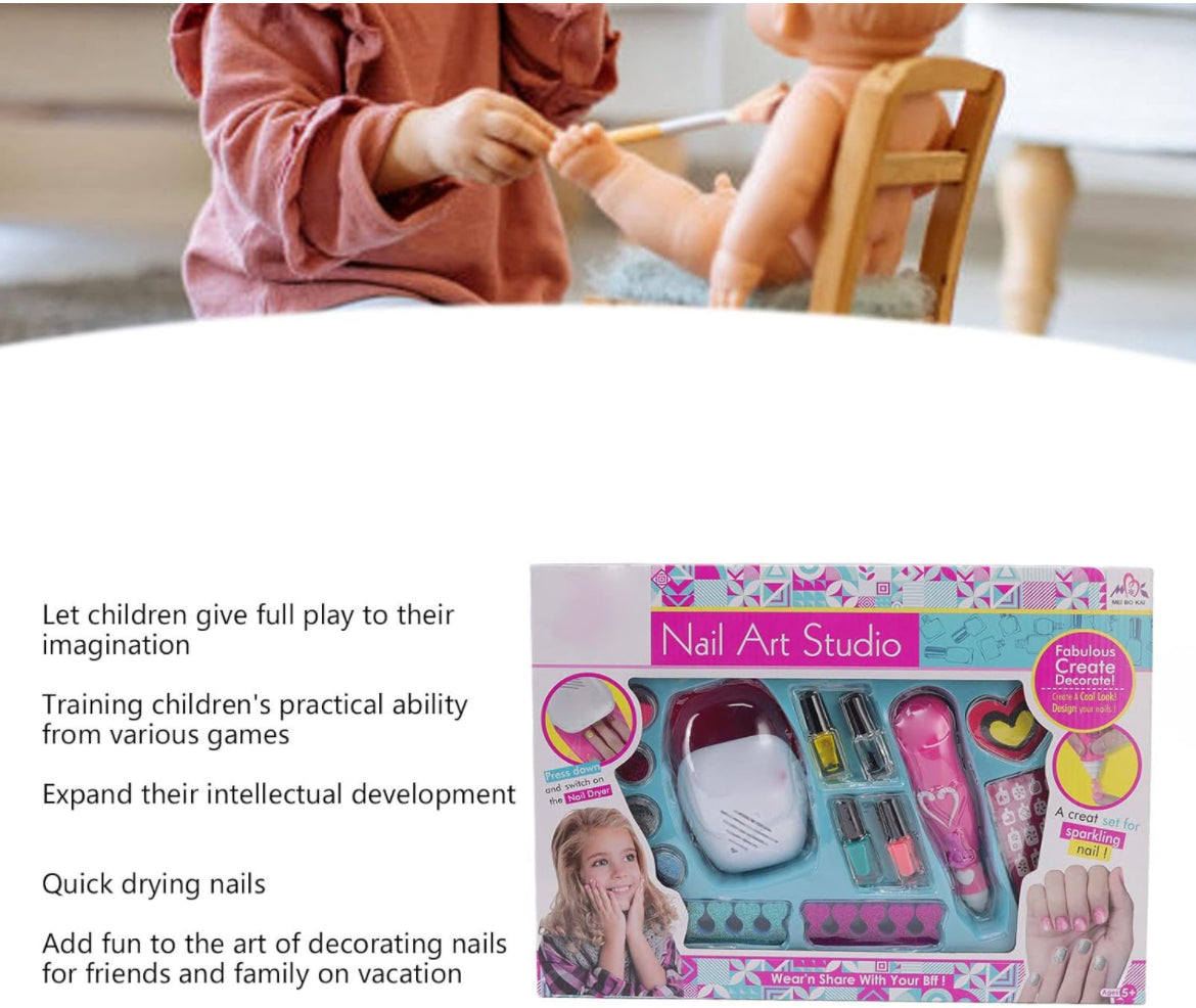 Nail glam Polish Makeup Sets for Kids with Nail Dryer for your Baby Girl 15 pcs set
