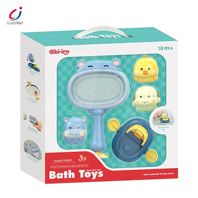 Bathtub water play floating squirt silicone animal scoop net swimming baby bath toys