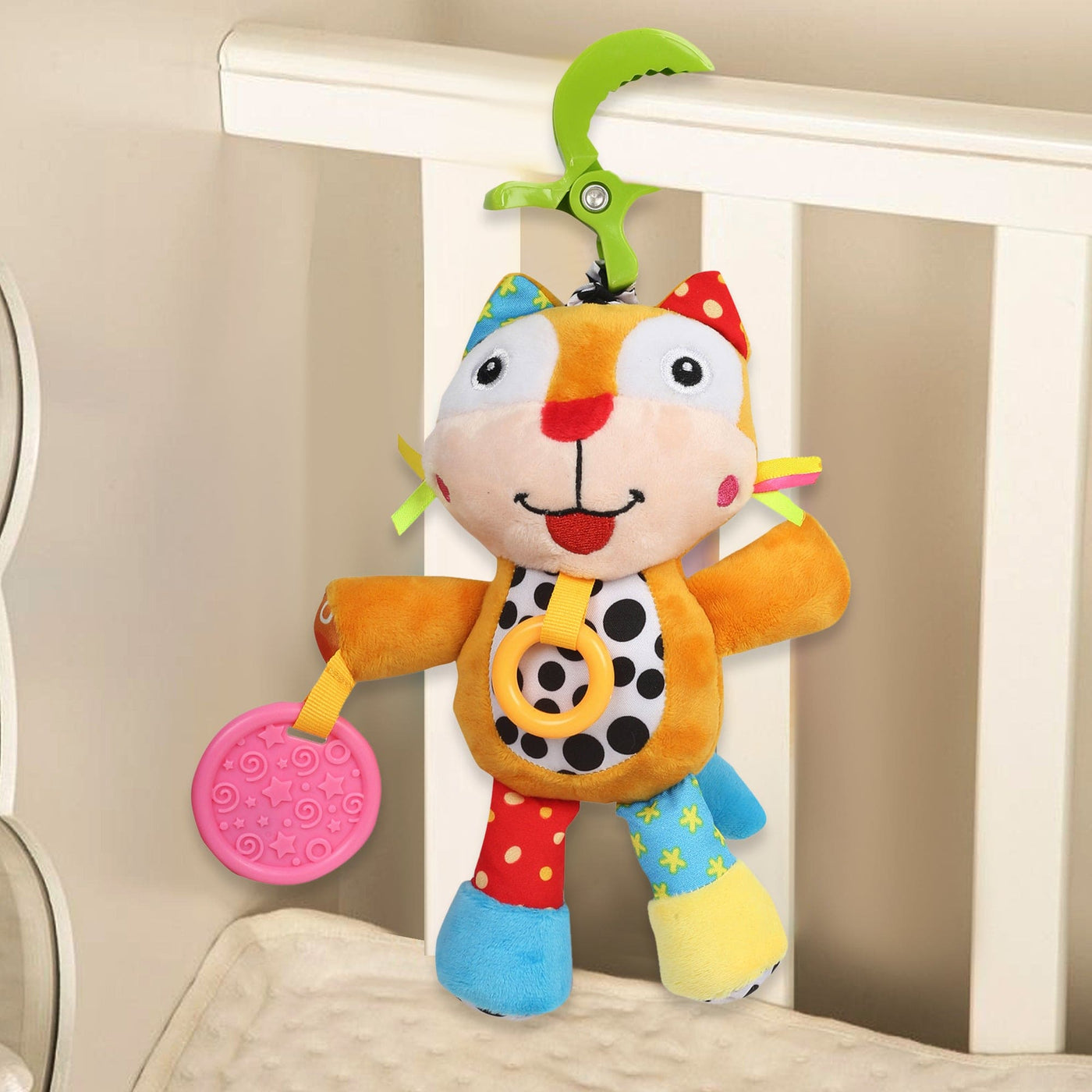 Big Eyed Multicolour Hanging Pulling Toy With Teether