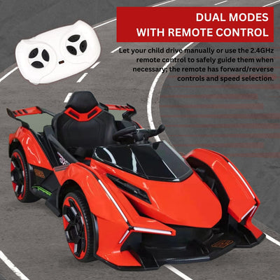 Baby Moo Lambo Ride-On Sports Car | 12V Kids Electric Toy Vehicle | Parental Remote Control | USB MP3 Player | Ages 1-6 - Red