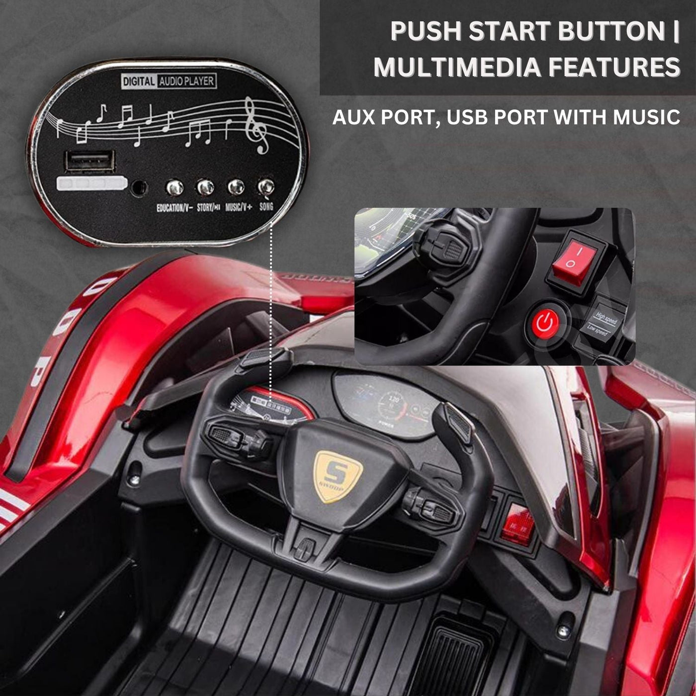 Baby Moo Lambo Ride-On Sports Car | 12V Kids Electric Toy Vehicle | Parental Remote Control | USB MP3 Player | Ages 1-6 - Red