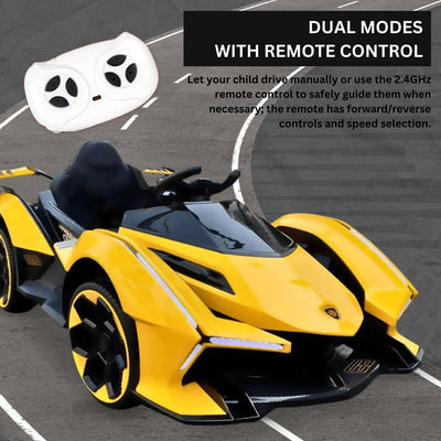 Baby Moo Lambo Ride-On Sports Car | 12V Kids Electric Toy Vehicle | Parental Remote Control | USB MP3 Player | Ages 1-6 - Yellow
