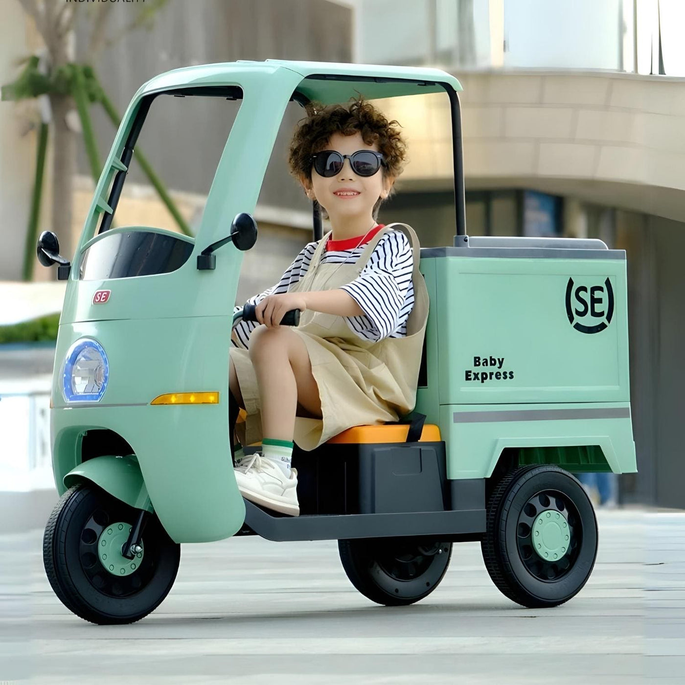Baby Moo Smart Ride on 3-Wheeler Electric Van - 12V Rechargeable Battery-Powered Transport Vehicle with Music & Lights - Green