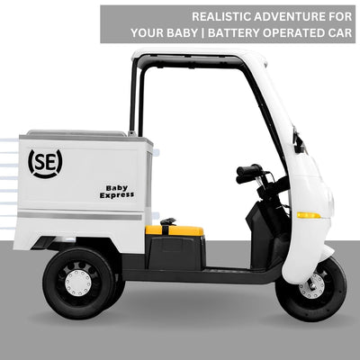 Baby Moo Smart Ride on 3-Wheeler Electric Van - 12V Rechargeable Battery-Powered Transport Vehicle with Music & Lights - White